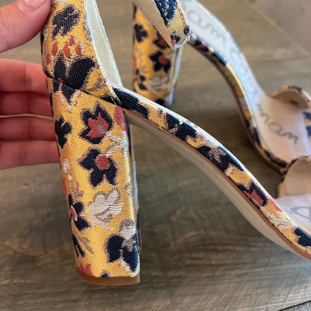 Sam Edelman Yellow Floral Block Heel Sandals - Picture 3 of 6